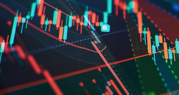 Gráfico de negócios e indicador financeiro de ações Conceito de análise de mercado de ações ou negócios