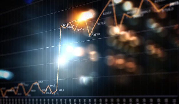 Gráfico de negócios e monitor de comércio. mídia mista