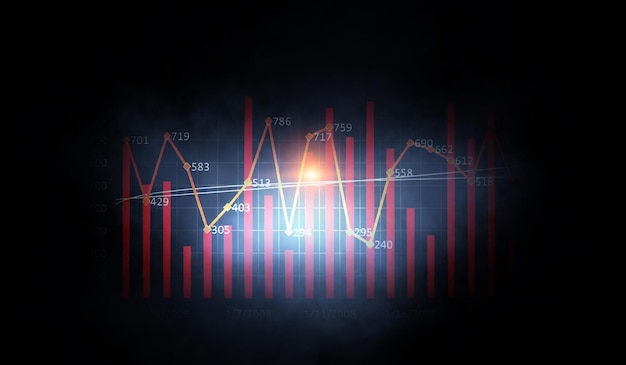 Gráfico de negócios e monitor de comércio. mídia mista