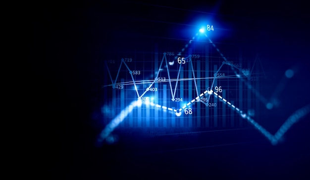 Gráfico de negócios e monitor de comércio. Mídia mista