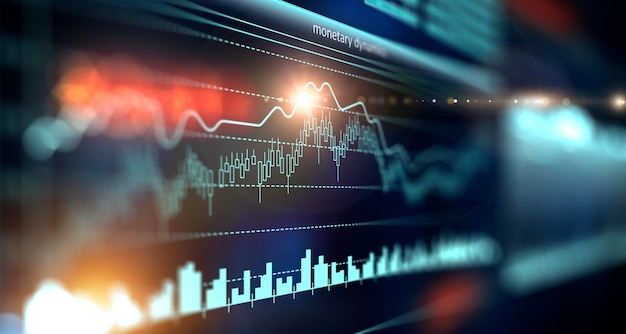 Gráfico de negócios e monitor de comércio. mídia mista