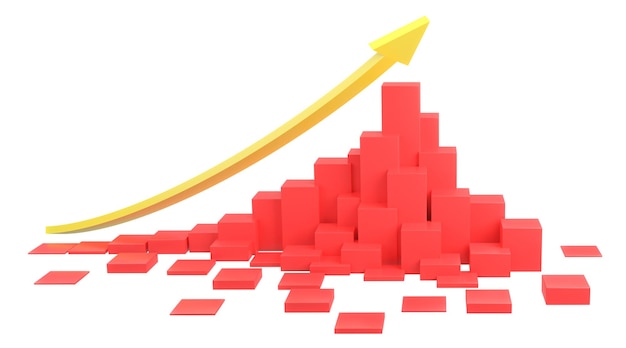 Gráfico de negócios vermelho com ilustração e modelo de seta para cima