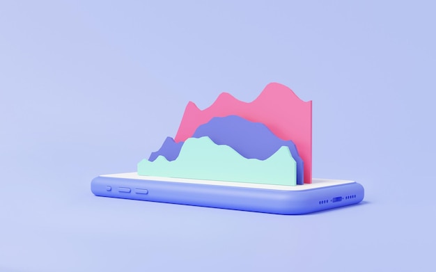 Gráfico de otimização Gráfico estatístico de crescimento mais alto em aplicativo telefone móvel negociação de bolsa on-line investimento troca de negócios economia financeira conceito Minimal de desenho animado 3D renderização ilustração