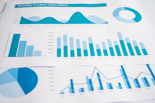 Gráfico de papel gráfico Desenvolvimento financeiro Estatísticas de contas bancárias Investimento Pesquisa analítica Economia de dados negociação Conceito de empresa de negócios