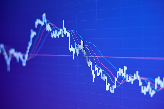 Gráfico de queda do mercado de ações em fundo azul