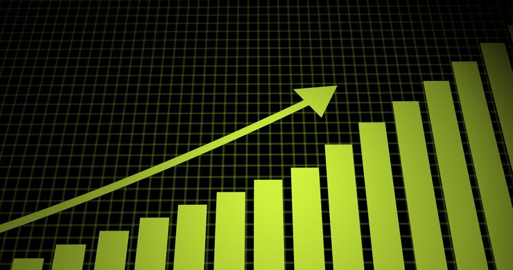 Gráfico de seta crescente com fundo de linha de grade mostrando crescimento de seta 3d Conceito de negócio de crescimento de seta de gráfico de barras de sucesso comercial sobre resolução 4k
