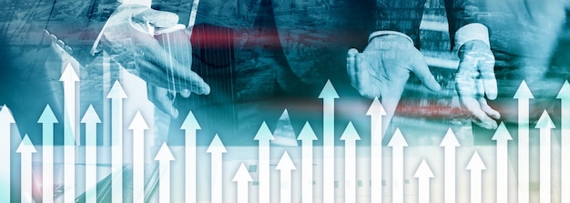 Gráfico de seta para cima no fundo do arranha-céu Investimento e conceito de crescimento financeiro