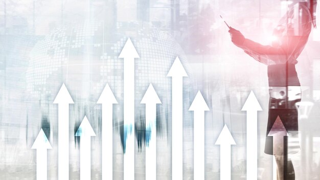 Gráfico de seta para cima no fundo do arranha-céu Investimento e conceito de crescimento financeiro