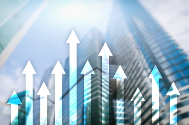 Gráfico de seta para cima no fundo do arranha-céu Investimento e conceito de crescimento financeiro