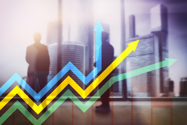 Gráfico de setas de crescimento financeiro Conceito de investimento e negociação