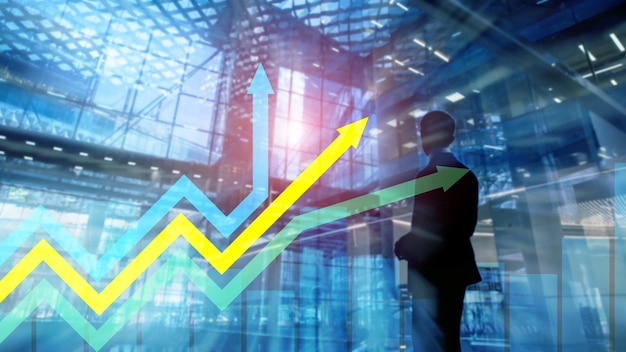 Gráfico de setas de crescimento financeiro Conceito de investimento e negociação