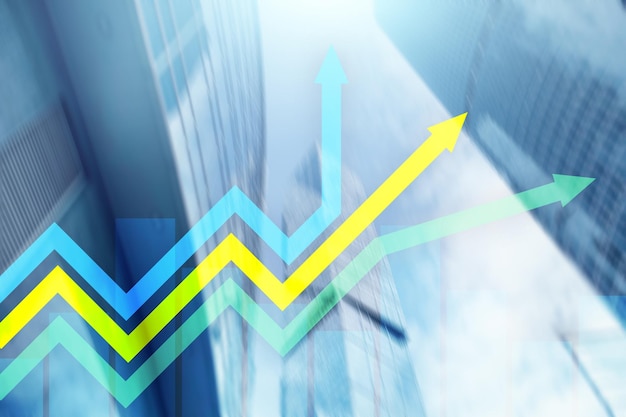 Gráfico de setas de crescimento financeiro conceito de investimento e negociação