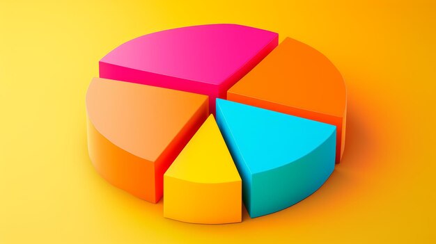 Gráfico de tarte colorido brilhante em fundo amarelo