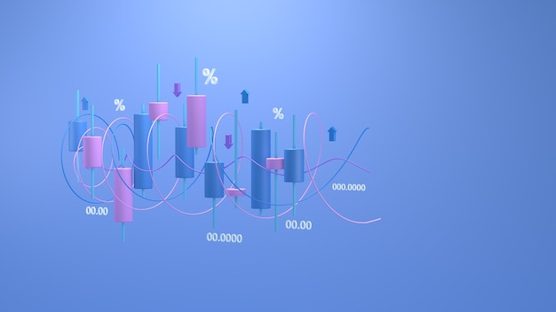 Gráfico de velas do mercado de ações renderização 3d