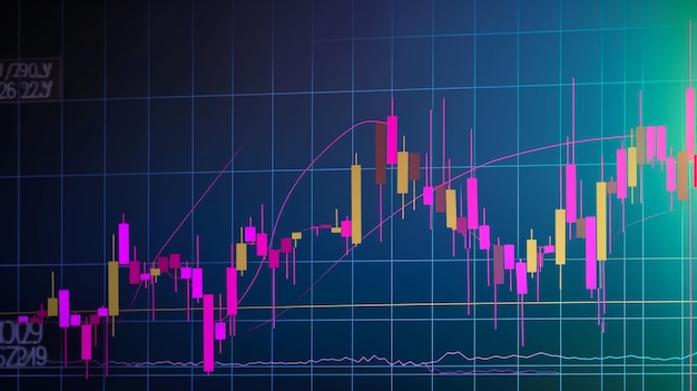Gráfico de velas no mercado de ações financeiro em fundo de números digitais Forex trading gráfico desi