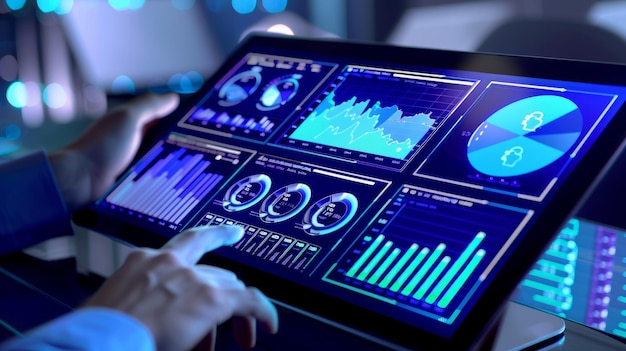gráfico y diagrama tablero de tecnología financiera en la pantalla