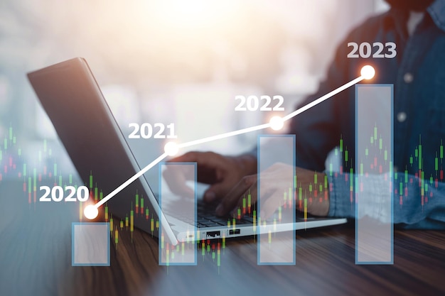 El gráfico digital de la banca financiera aumenta la tasa de interés o el dividendo de inversión hipotecaria del concepto de crecimiento empresarial