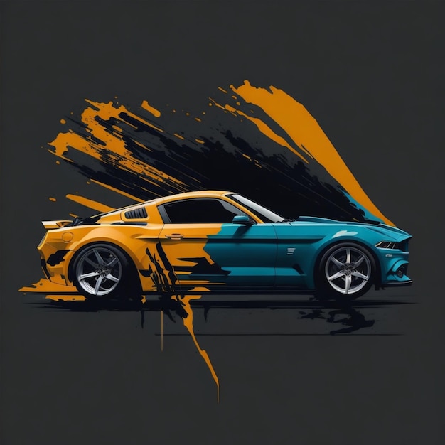 gráfico de diseño de camiseta de un fondo transparente minimalista del lado del automóvil mustang gtr completo en color