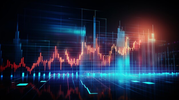 gráfico de divisas del mercado financiero en fondo de comercio digital abstracto borroso