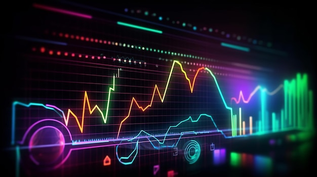 Gráfico do mercado de ações brilhando em estilo abstrato sobre fundo claro Gráfico de estatísticas de negócios Papel de parede futurista Gráfico de mercado lucro dinheiro Mercado de ações de investimento financeiro