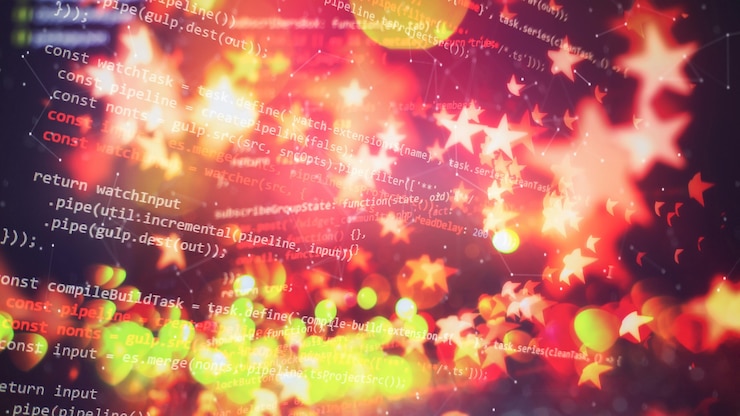 Foto gráfico e indicador de precio técnico, gráfico de velas rojas y verdes en la pantalla de tema azul, volatilidad del mercado, tendencia al alza y a la baja. comercio de acciones, fondo de moneda criptográfica.