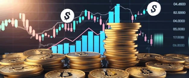 Gráfico de la economía monedas apiladas y flecha ascendente