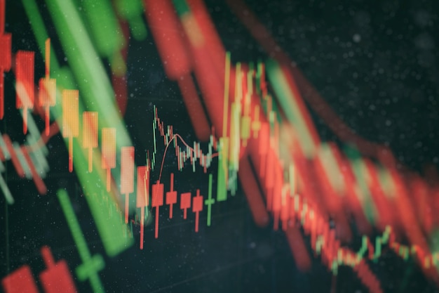 Gráfico económico con diagramas en el mercado de valores, para conceptos e informes comerciales y financieros. Fondo azul abstracto.