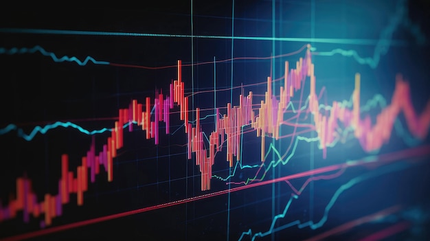 Gráfico eletrônico com flutuações do mercado de ações mostrando mudança de previsão