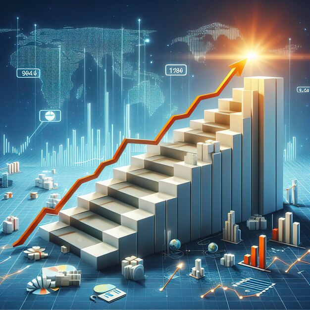 Gráfico de escalera hacia el éxito concepto de desarrollo de negocios hacia el éxito y el crecimiento.