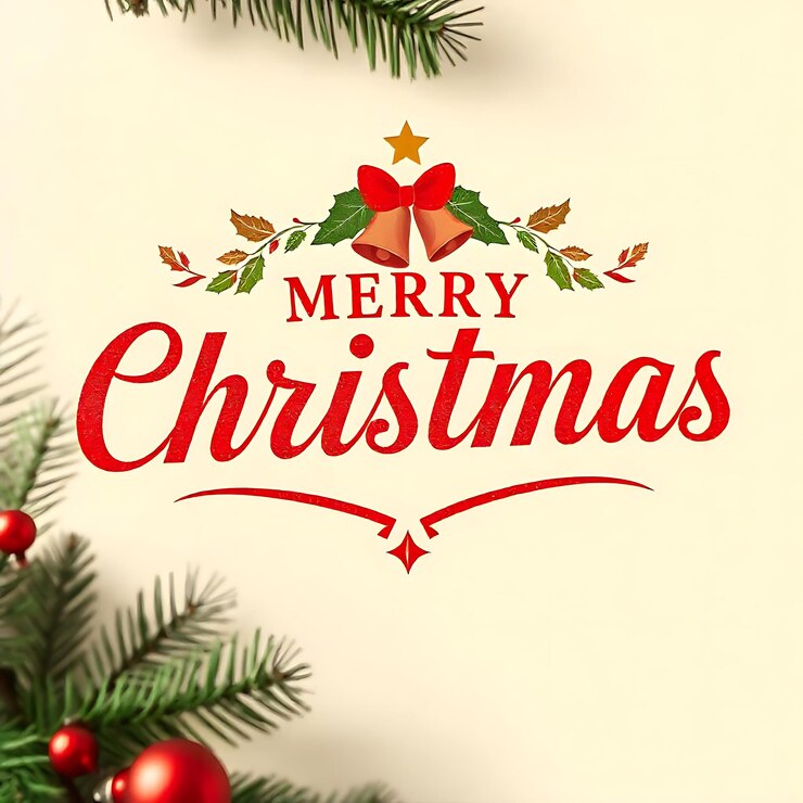 Gráfico festivo de Feliz Navidad con holly y estrellas de fondo ai generativo
