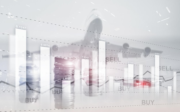 Gráfico en filas de monedas. Diagrama de gráfico de comercio de acciones financieras. Concepto de intercambio y comercio.