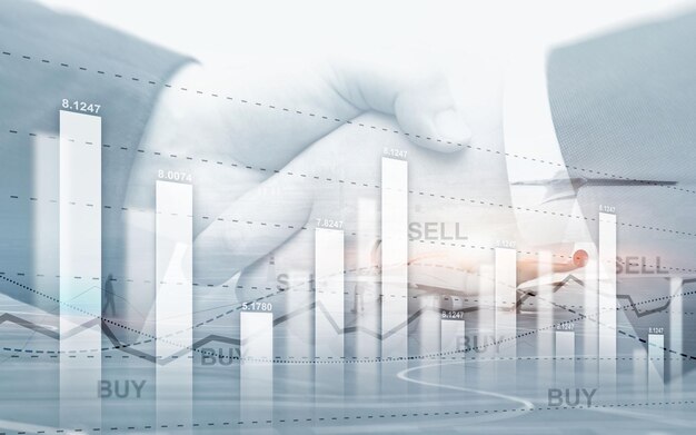 Gráfico en filas de monedas Diagrama de gráfico gráfico de comercio de acciones financieras Concepto de intercambio y comercio