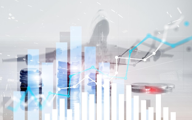 Gráfico en filas de monedas para finanzas bancarias en el mercado de valores digital y gráfico comercial