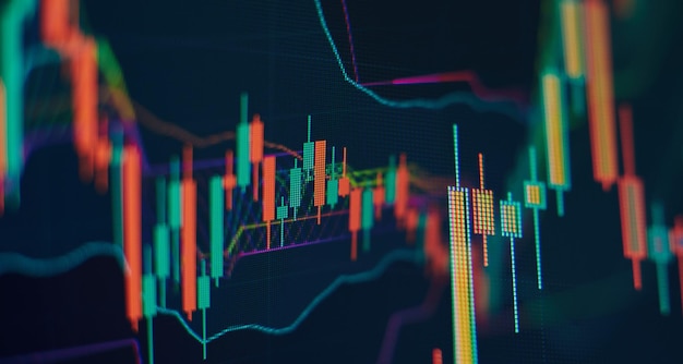 Gráfico financeiro abstrato com bastão de vela e gráfico de barras do mercado de ações no fundo financeiro