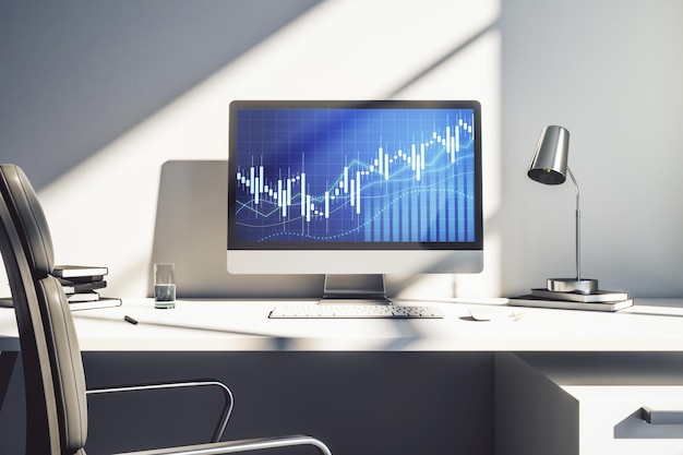 Foto gráfico financeiro criativo abstrato em forex de tela de laptop moderno e conceito de investimento 3d rendering
