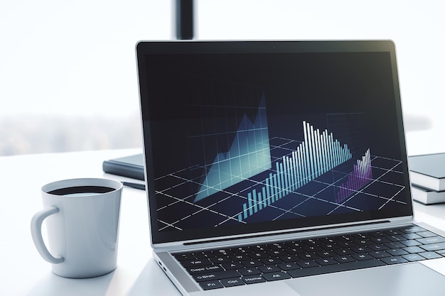 Gráfico financeiro criativo abstrato no moderno monitor de laptop forex e conceito de investimento 3D Rendering