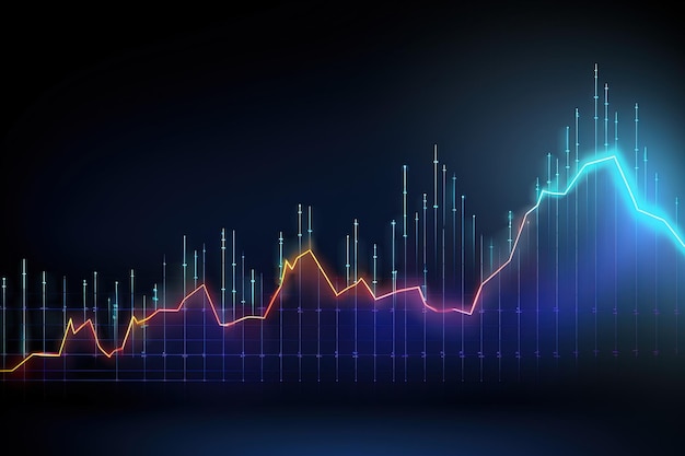 Gráfico financiero brillante abstracto sobre las tendencias económicas del mercado de valores de fondo oscuro