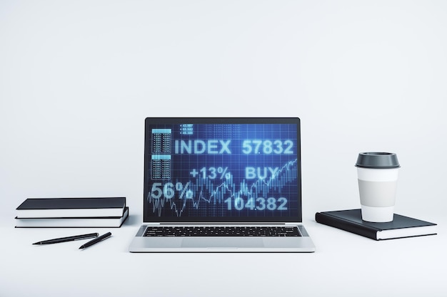 Gráfico financiero creativo abstracto en el moderno monitor de computadora portátil forex y representación del concepto de inversión d