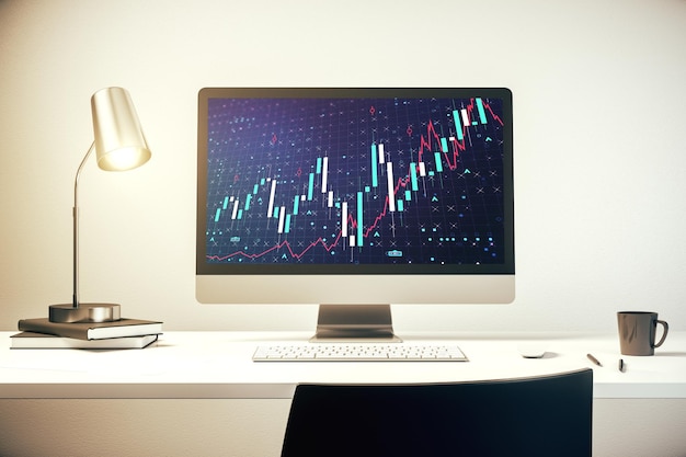 Gráfico financiero creativo abstracto en el moderno monitor portátil forex y concepto de inversión Representación 3D