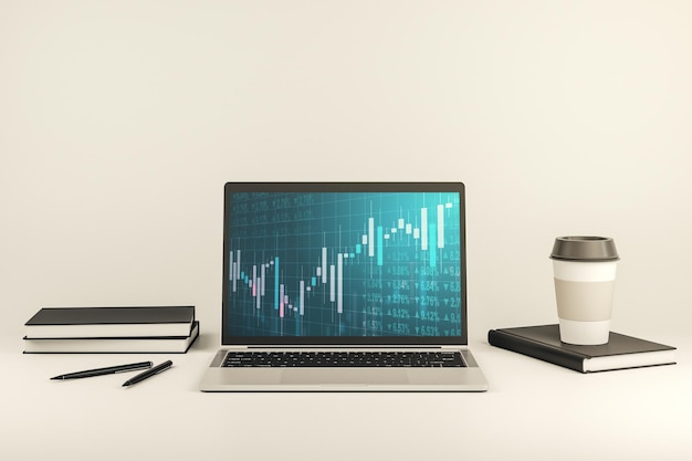 Gráfico financiero creativo abstracto en el moderno monitor portátil forex y concepto de inversión Representación 3D