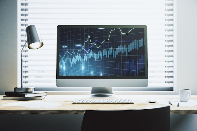 Gráfico financiero creativo abstracto en el moderno monitor portátil forex y concepto de inversión Representación 3D