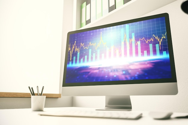 Gráfico financiero creativo abstracto en el moderno monitor portátil forex y concepto de inversión Representación 3D