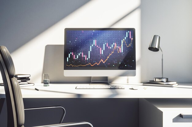 Gráfico financiero creativo abstracto en el moderno monitor portátil forex y concepto de inversión Representación 3D