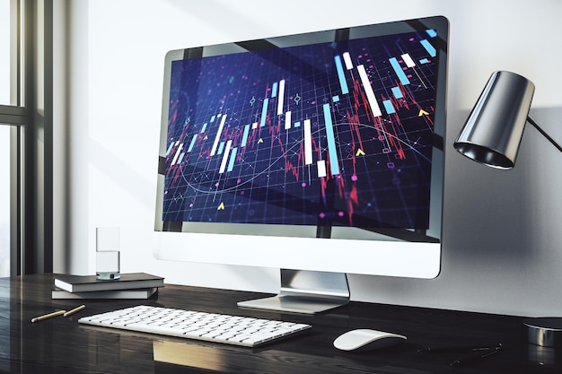 Gráfico financiero creativo abstracto en el moderno monitor portátil forex y concepto de inversión Representación 3D
