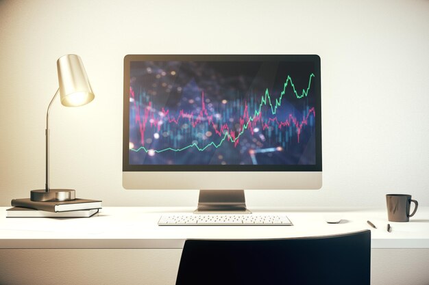 Gráfico financiero creativo abstracto en la pantalla del portátil moderno concepto de inversión y forex Representación 3D