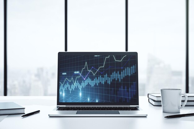 Gráfico financiero creativo abstracto en la pantalla del portátil moderno concepto de inversión y forex Representación 3D