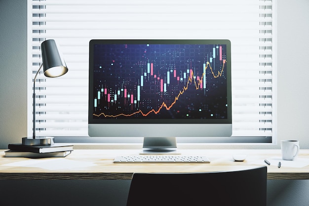 Gráfico financiero creativo abstracto en la pantalla del portátil moderno concepto de inversión y forex Representación 3D