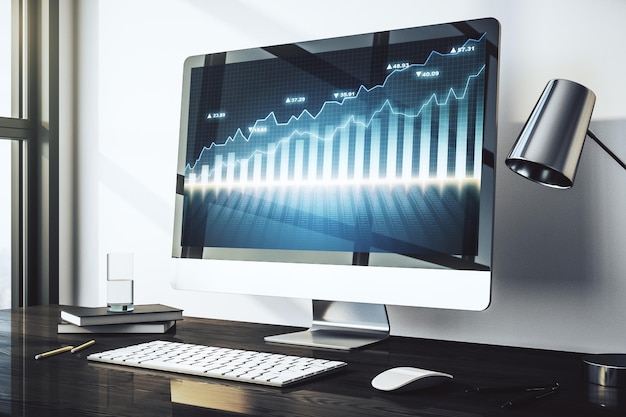 Gráfico financiero creativo abstracto en la pantalla del portátil moderno concepto de inversión y forex Representación 3D