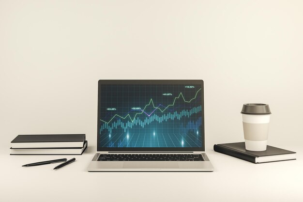 Gráfico financiero creativo abstracto en la pantalla del portátil moderno concepto de inversión y forex Representación 3D