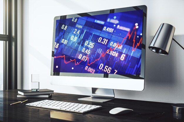Gráfico financiero creativo abstracto en la pantalla del portátil moderno concepto de inversión y forex Representación 3D